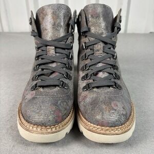Bionica Dezi Lace Up Ankle Boots Women's 6M Floral Gray Leather Waterproof AW